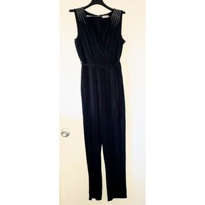 Calvin Klein Sleeveless Jeweled Black Jumpsuit Sz 14 Special Occasion/Party